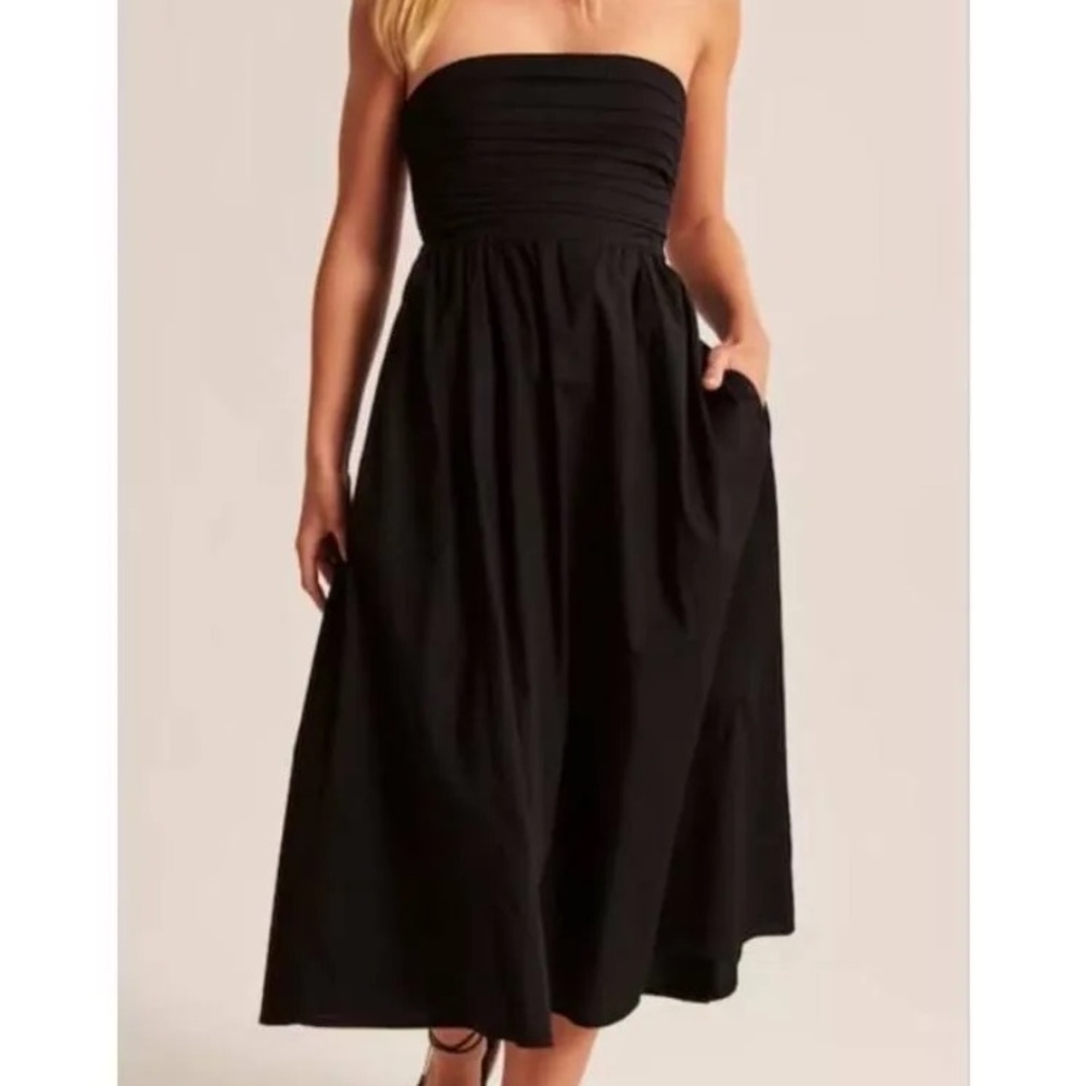 Emerson Poplin Strapless Midi Dress Abercrombie & Fitch